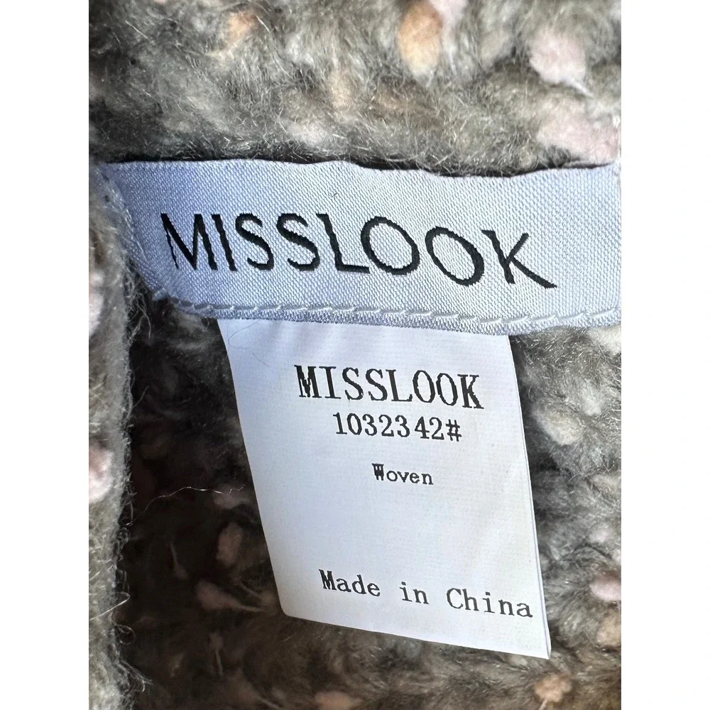 Misslook Gray Knit Beanie Hat Red Crochet Flower Accent 1032342#